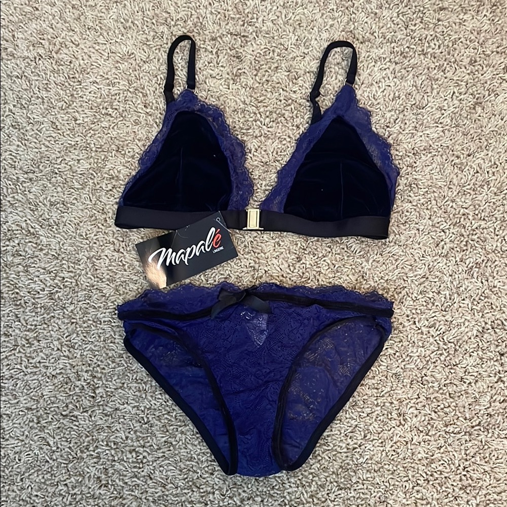 Mapale Midnight Blue Lace Bra Set nwt